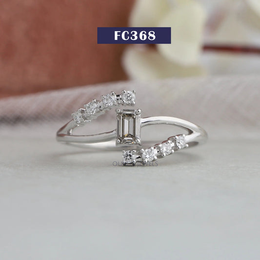 Olive Emerald Cut Bypass Set Diamond Ring