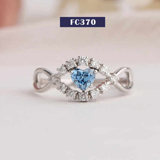 Blue Heart Cut Halo Infinity Diamond Ring