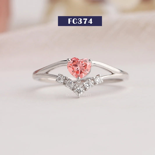 Pink Heart Curved Cluster Diamond Dainty Ring