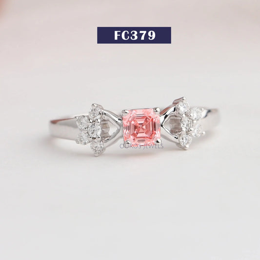 Pink Asscher Cut Cluster Diamond Ring