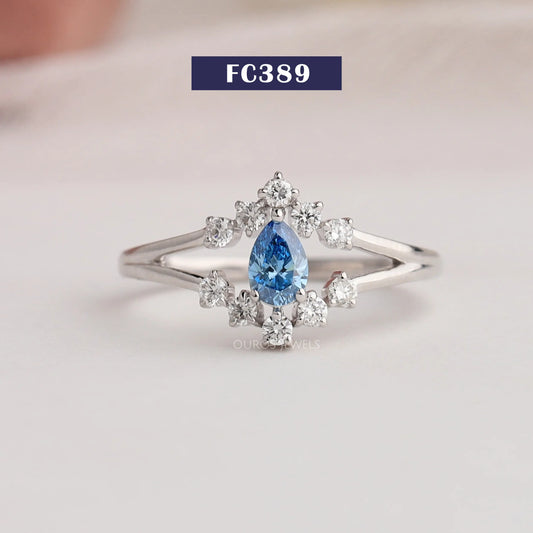 Blue Pear Cut Lab Diamond Engagement Ring