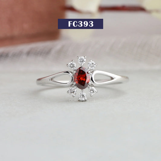 Red Oval Cluster Engagement Ring