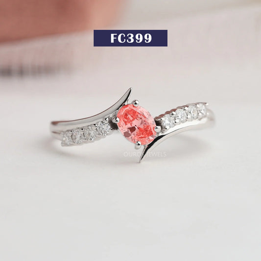 Pink Oval Bypass Engagement Ring