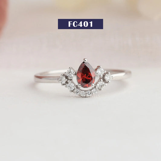 Red Pear Cut Lab Diamond Cluster Ring