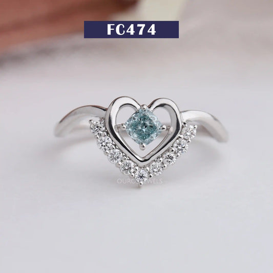 Heart Shape Green Cushion Ring