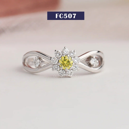 Yellow Round Diamond Halo Ring