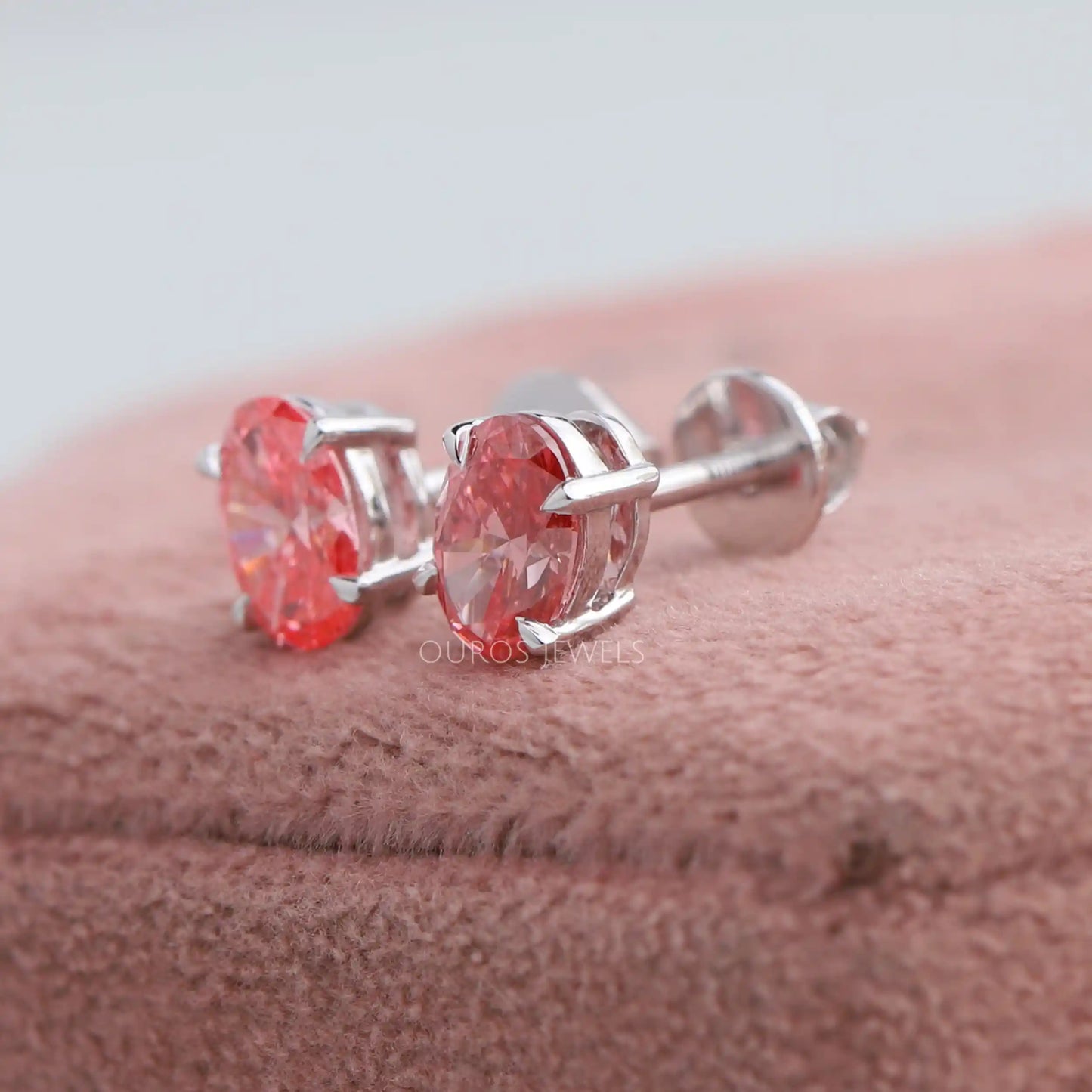 Pink Oval Shaped Stud Earrings