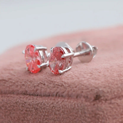 Pink Oval Shaped Stud Earrings