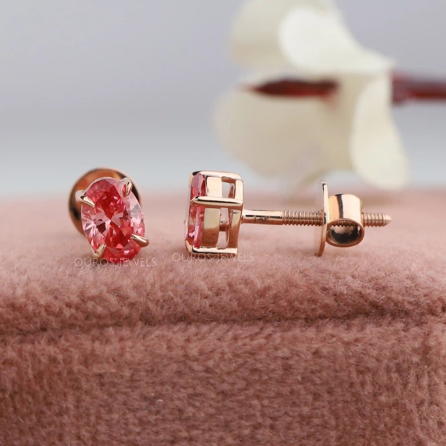 Pink Oval Cut Stud Earrings