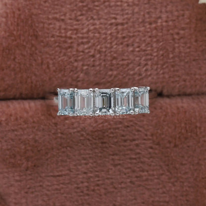 Five Stone Green Emerald Cut Ring