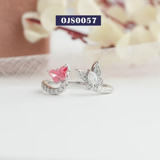 Pink Butterfly & Pear Cut Open Ring