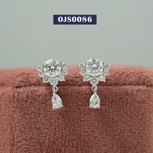 Round & Pear Diamond Drop Earrings