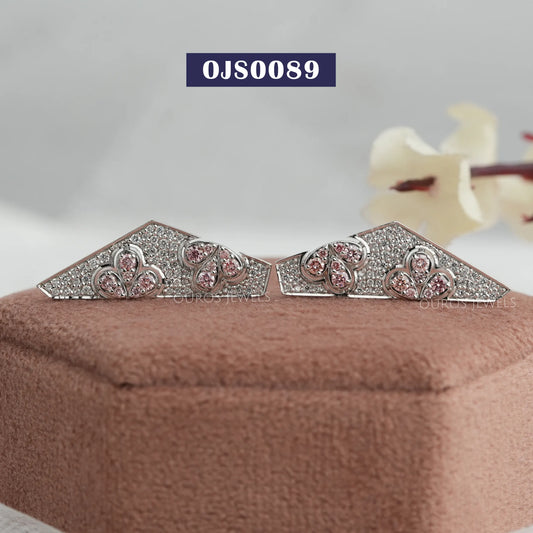 Pink Round Pave Diamond Earrings