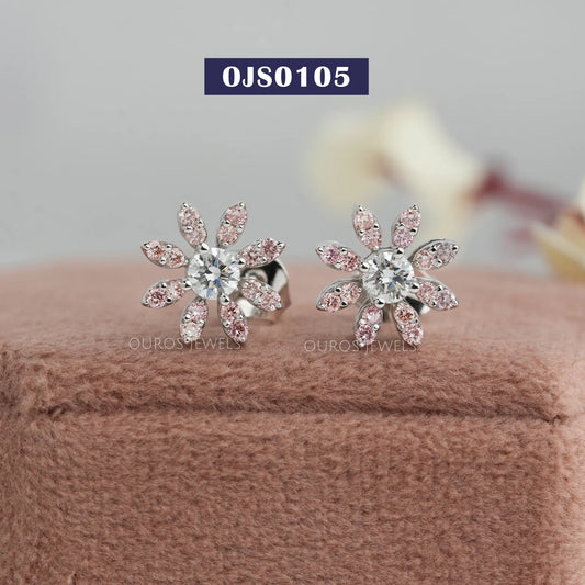 Pink Round Cut Floral Earring