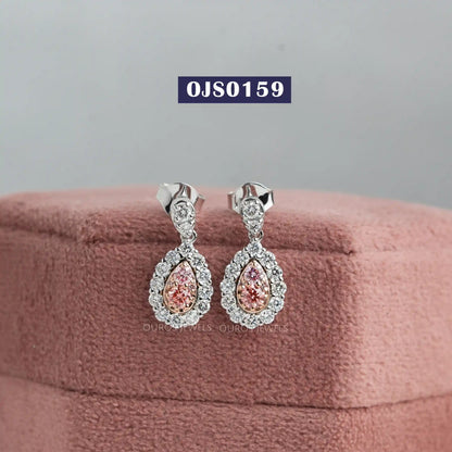 Pink Round Diamond Teardrop Earrings