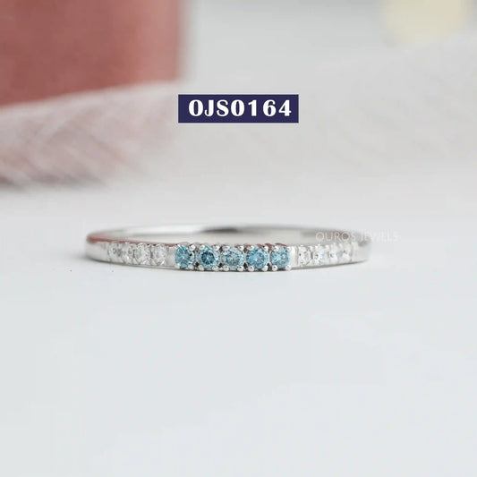 Blue Round Diamond Half Eternity Ring