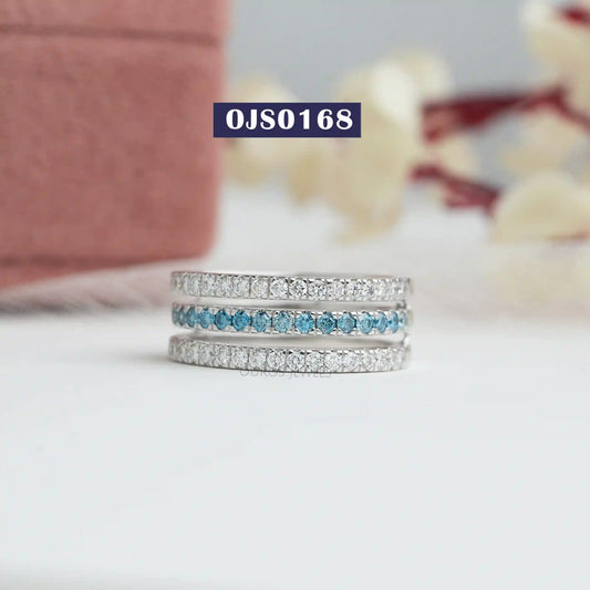 Blue Round Diamond Triple Raw Band