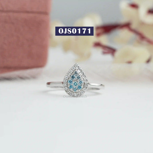 Blue Round Diamond Teardrop Ring