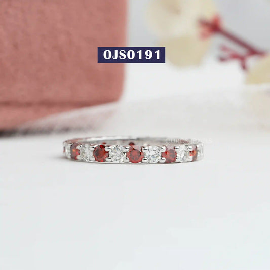 Red Round Cut Full Eternity Wedding Band