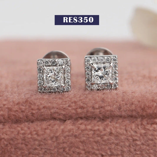 Princess Diamond Halo Earrings