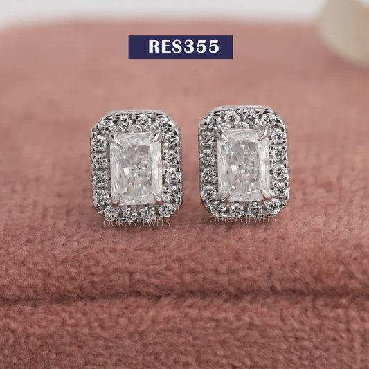 Radiant Cut Diamond Halo Earrings