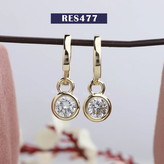 Round Lab Diamond Hoop Drop Earrings