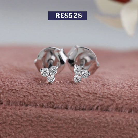 Round Diamond Screw Back Earrings